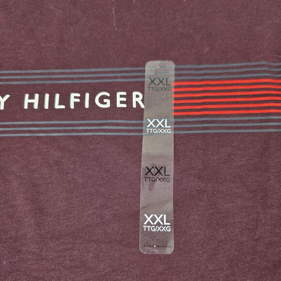 Tommy Hilfiger Shirt Mens 2XL Burgundy Regular Fit Stripe Logo Crewneck Tee - Picture 3 of 10